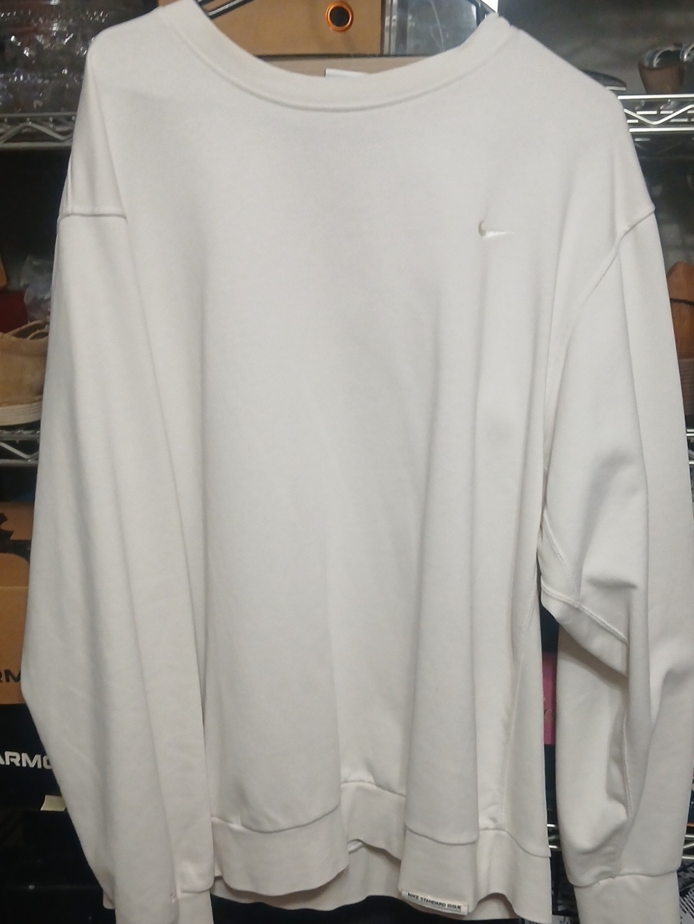 Nike White Men's Crewneck Sweatshirt with Mini Swoosh